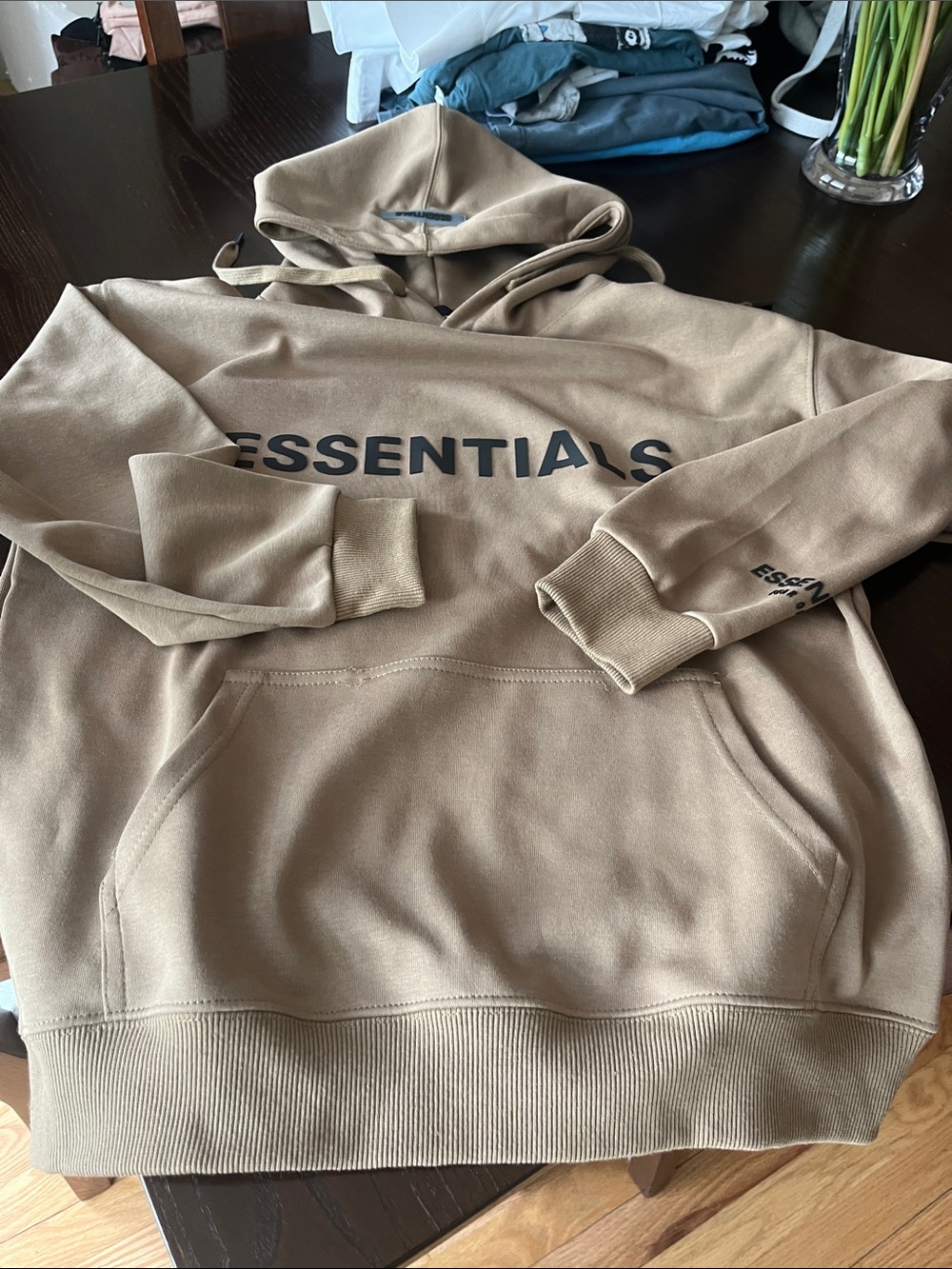 NWOT ESSENTIALS Men's Hoodie in Tan with Black Logo